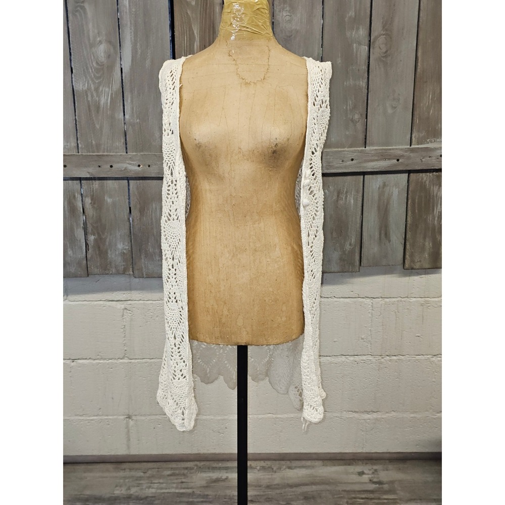 One Step Up Women's Cream‎ Knit Open Front Duster/Cardigan One Size Y2K
